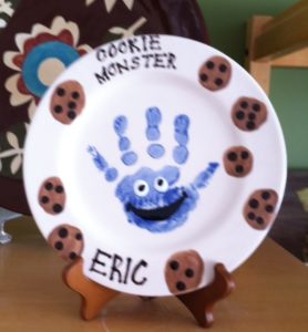 Claytopia's Cookie Monster Handprint Ceramic Salad Plate