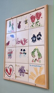 Handprint and Footprint ideas on Studio Wall on ceramic tiles