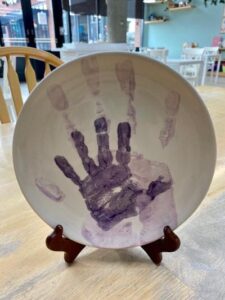 Handprints on Pottery at Claytopia in Erie PA