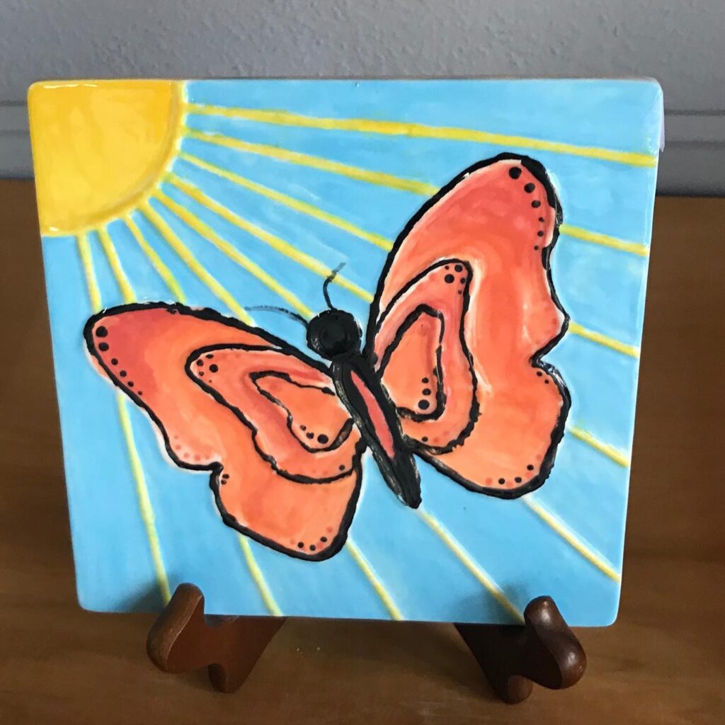 Painted Butterfly Coloring Tile Claytopia Erie PA
