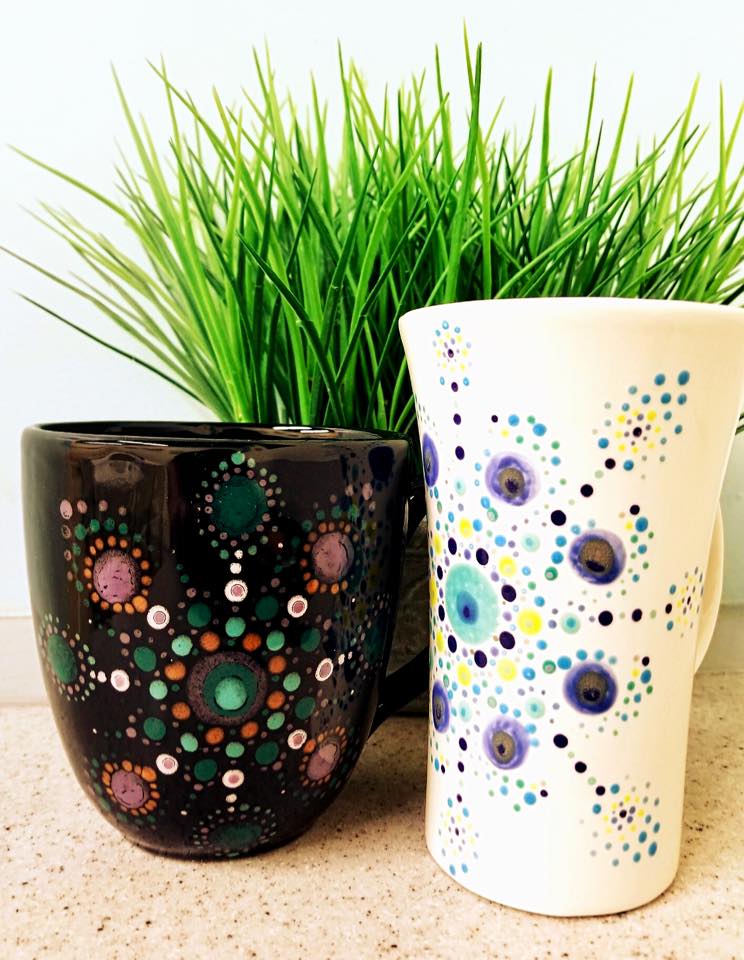 Colorful Dotted Pottery Mugs at Claytopia in Erie PA