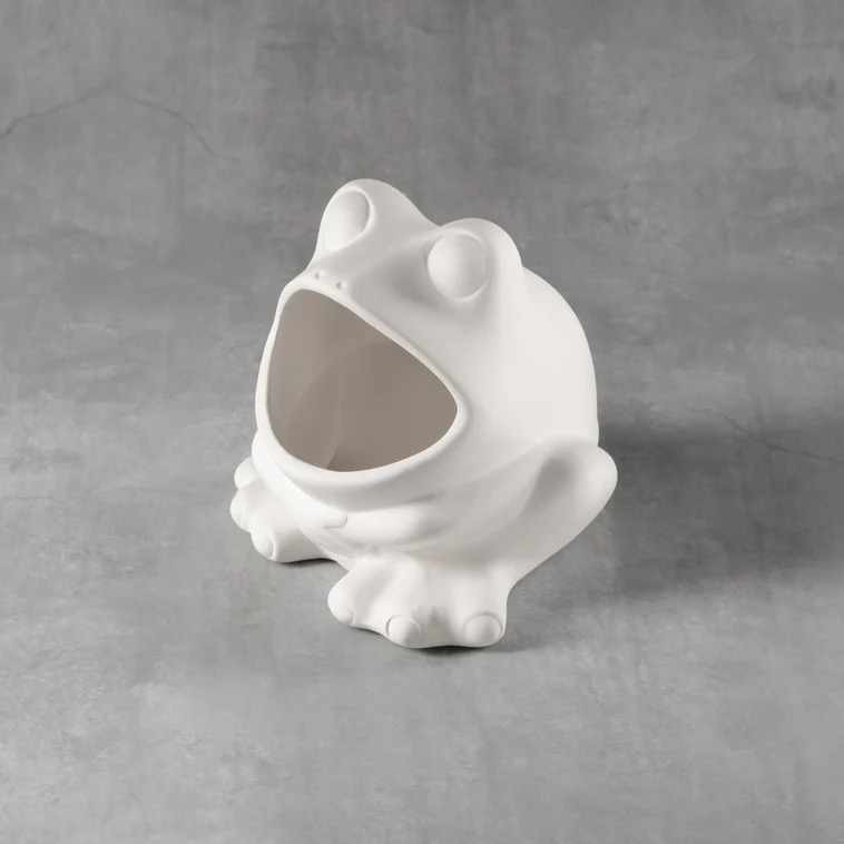 Scrubby Sponge Frog Pottery ready to be painted at Claytopia Erie PA