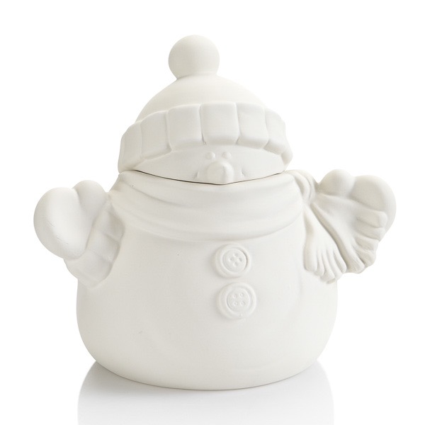 Thinking of Snow already? Paint a Pottery Snowman Cookie Jar at the studio Claytopia Erie PA